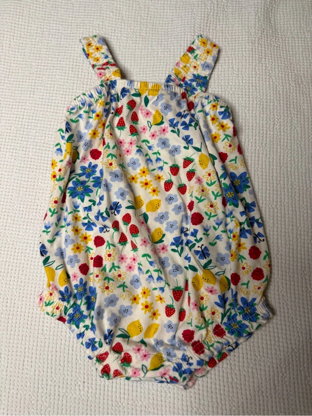 Old Navy White Floral & Fruit Bubble Romper with Multicolor Print